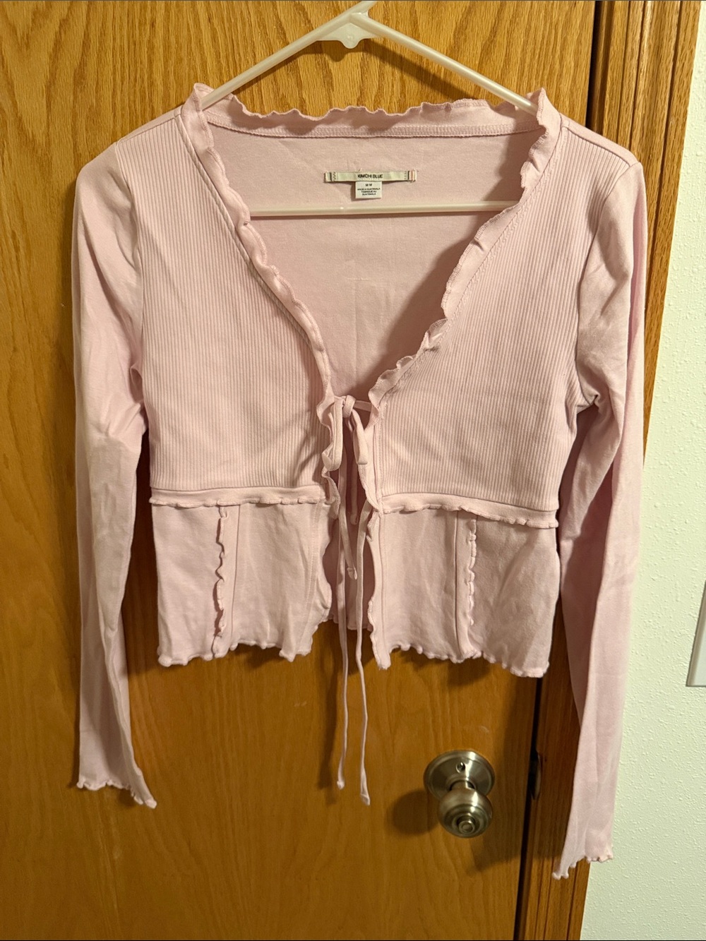 NWOT Kimchi Blue Light Pink Ribbed Tie-Front Cardigan